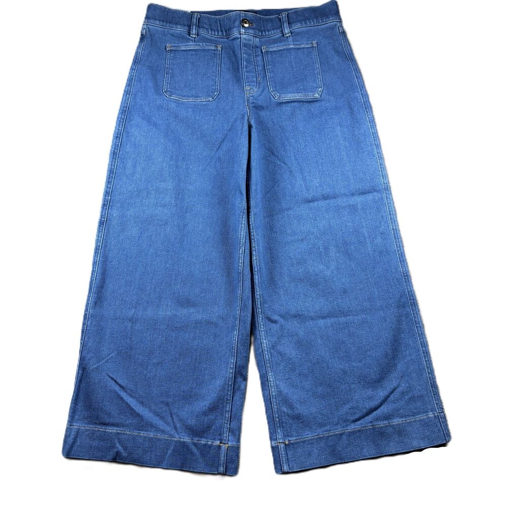 SPANX SPANXshape Jeans EveryWear Cropped Wide Leg Patch Pockets Pull On XL
